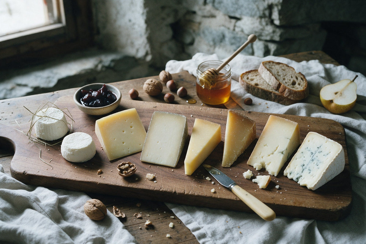 Tagliere di formaggi piemontesi con Castelmagno, erborinato, miele, noci e cugnà